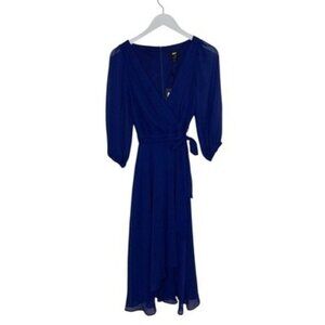 DKNY Cobalt Blue Belted Puff Sleeve Chiffon Dress Size 2 NWT